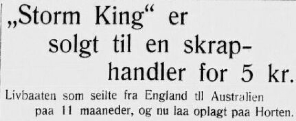 <b>ENDELIKT: </b>I 1928 kunne man lese om den endelige skjebnen til «Storm King» i norske aviser.