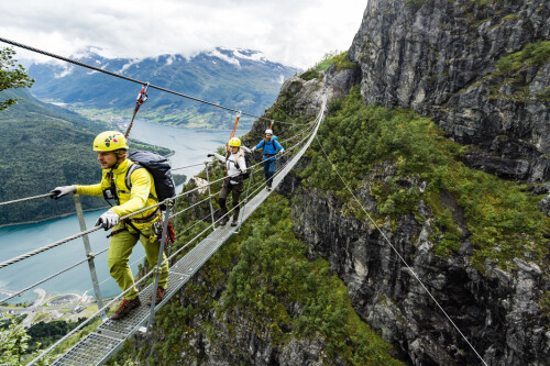 <b>GJØLMUNNEBRUA:</b> Fjord, fjell og fuktskader i undertøyet oppsummerer vel greit denne 120 meter lange broa 160 meter over bakken. 