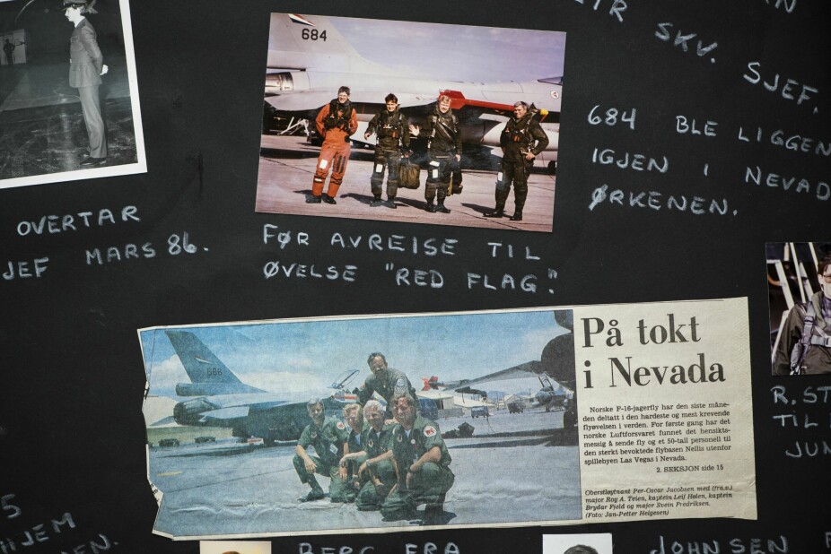 <b>SKVADRONBOK:</b> I utklipps­boken til 331-skvadronen finner man det siste bildet av 684, flyet til Leif Granseth, før avreise til Red Flag-øvelsen. Flyet ble liggende igjen som vrak i Nevadaørkenen.