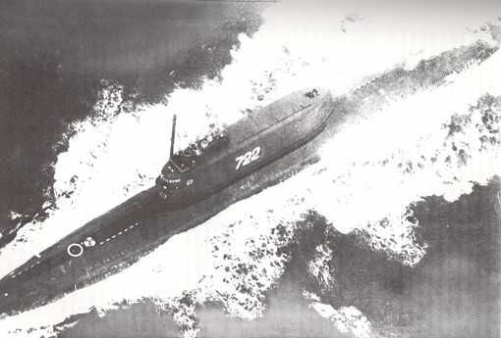 <b>I SENTRUM:</b> K-129 fotografert under seilas en gang før forliset. Bildet er tatt av satellitt eller fly og tilhører CIA. 