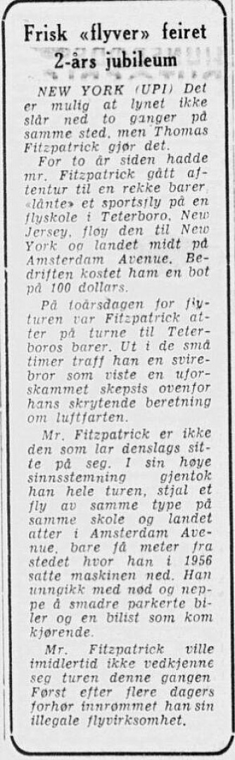 <b>OPPSIKT:</b> Dobbelt­stuntet fant veien også til norske aviser, her fra Tønsbergs Blad i 1958. 
