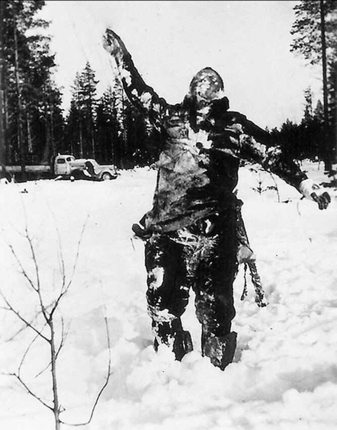 Finnene har stoppet hissige russere før, som under Vinterkrigen der stivfrosne russiske lik ble reist opp til skrekk og advarsel.