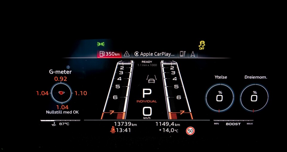 TAKEOFF: Slik ser RS3-instrumentene ut i sportsmodus. Alt klart for utskytning.