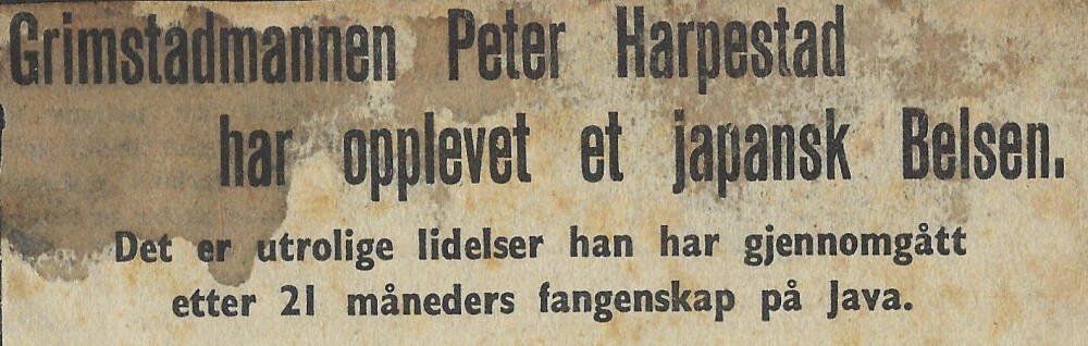 <b>LIVSTEGN:</b> Først i september 1945 var Harpestad en fri mann igjen. En reporter fra Aftenposten intervjuet ham fra sykesengen i Batavia. 