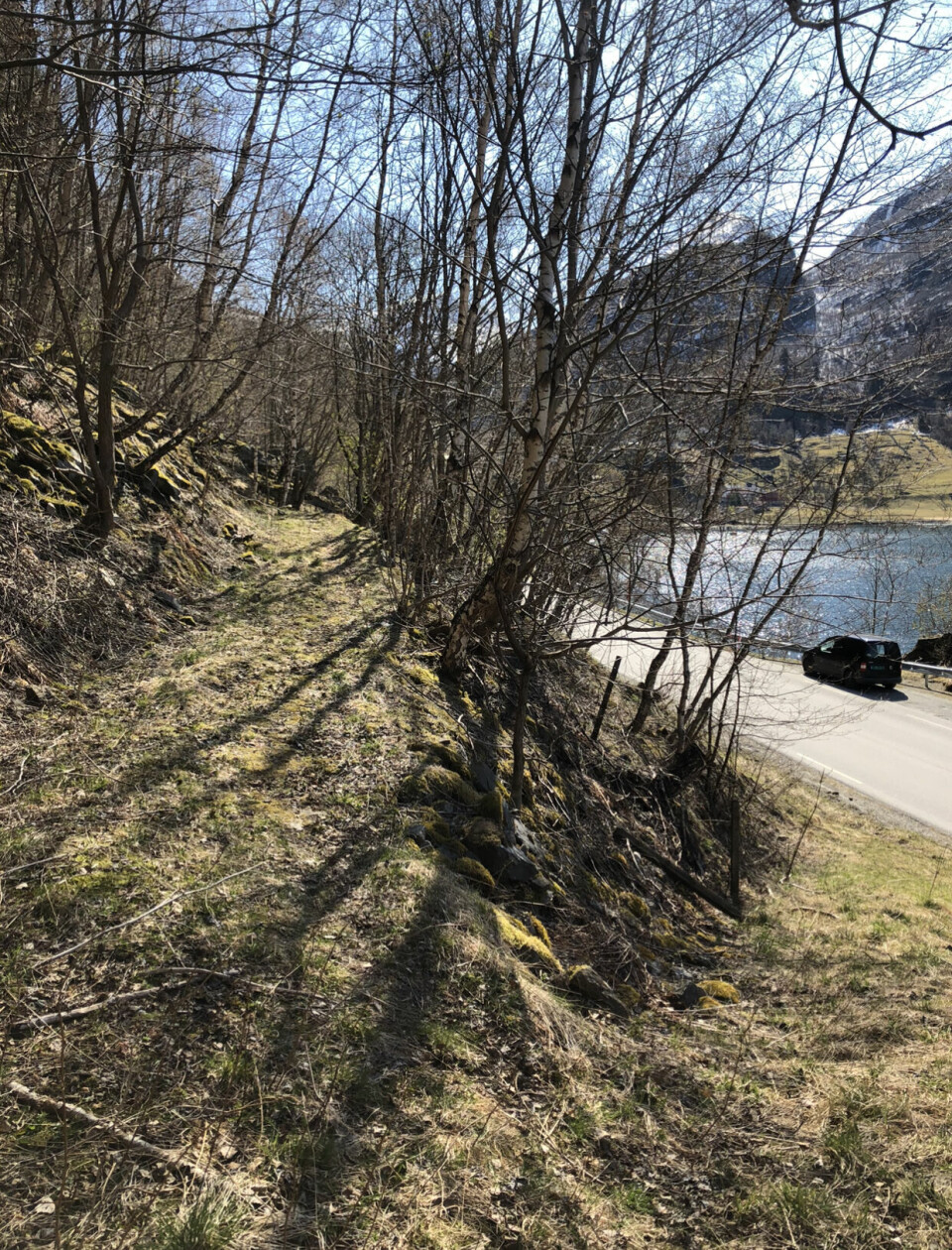 MOT ÅSTEDET: Turveien langs riksveien inn mot Geiranger ledet til stedet der et eldre svensk ektepar så en mann stå bøyd over det de trodde var et barn. Trolig var det Trude Espås og drapsmannen de så.