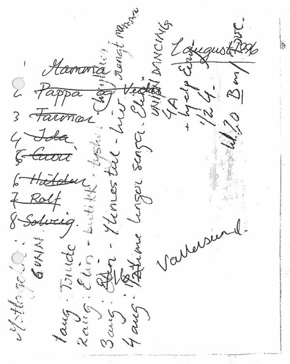 SENTRALT SPOR: Denne lappen ble funnet på Trude Espås' rom ved Union Hotell. Særling skriveriene om en tysker i butikk fra 2. august vekket etterforskernes nysgjerrighet. Stor innsats ble rettet mot tyske turister.