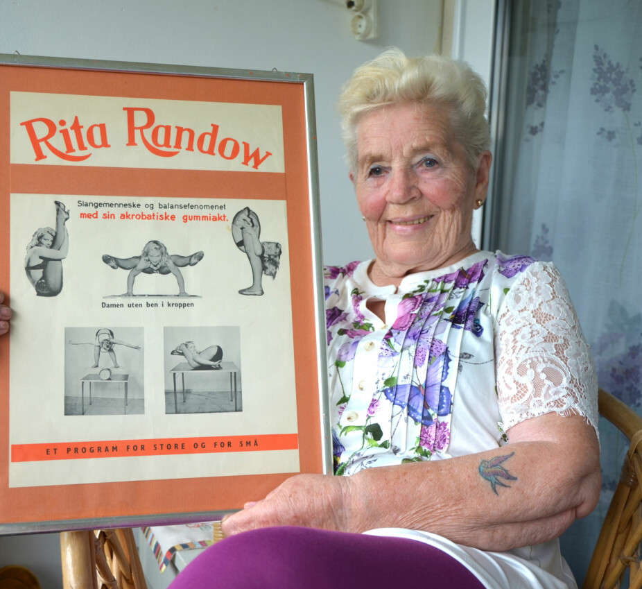 TØFF DAME: Rita Randow var Bjørgs artistnavn. Her med reklameplakat fra en av forestillingene.