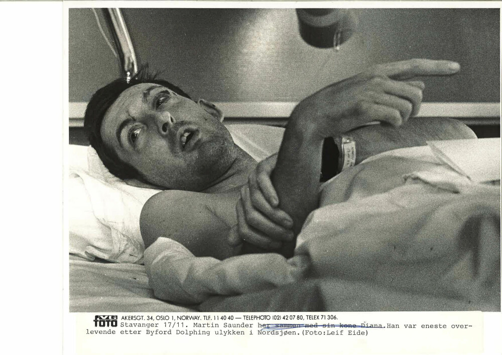 <b>OVERLEVDE:</b> Britiske Martin Saunders overlevde som den eneste i teamet under ulykken på Byford Dolphin, her foto­grafert på sykehuset 12 dager etter ulykken.