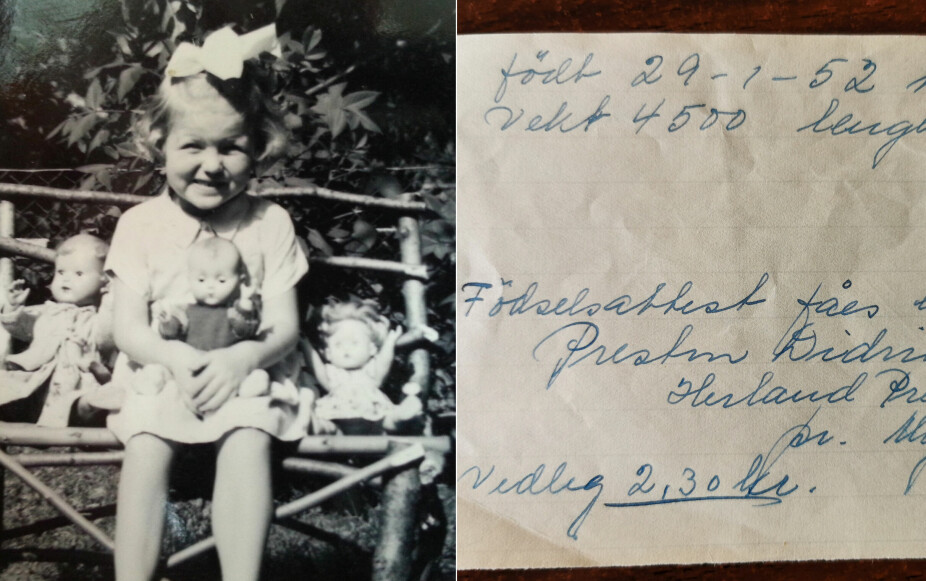 BREV AVSLØRTE ALT: Ellen May var 30 år gammel da brevet med den vakre håndskriften på konvolutten lå i postkassen. Da hun åpnet det, mistet hun pusten. I brevet lå sannheten om barndommen hennes. Papiret på bildet er hennes fødselsattest.
