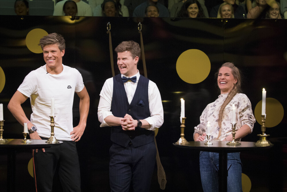 <b>RAMM, FERDIG, GÅ!:</b> I 2018 og 2019 var Nicolays konkurranseprogram «Ramm, ferdig, gå!» en del av selveste gullrekka på NRK. Her med Johannes Høsflot Klæbo og Thea Næss.