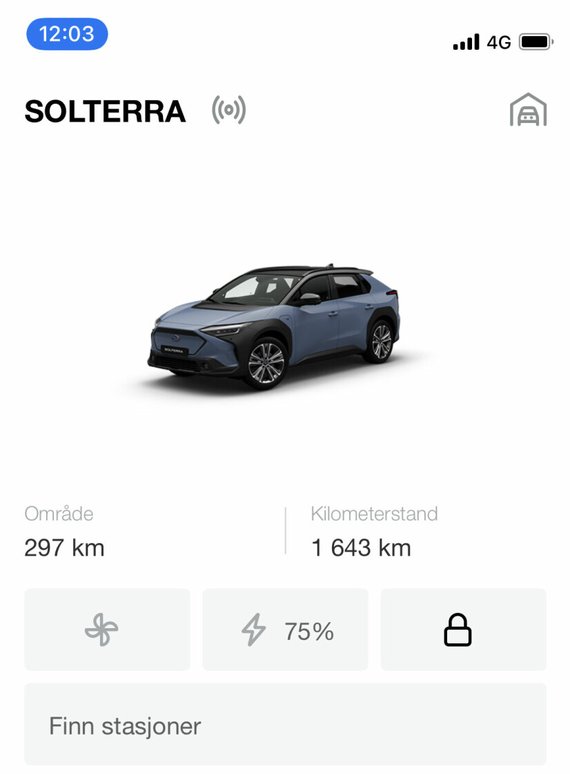 GODT GJEMT: Du må helt inn i mobilappen for å få en presis angivelse av batterikapasiteten. Den bør være tilgjengelig på dashbordet.