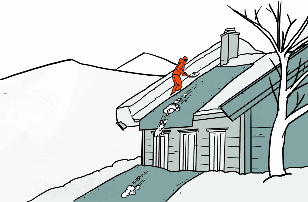 <b>Flytt snøen:</b> En glatt presenning gjør flyttingen av snø til en lek. Den kan legges ut på taket, og på bakken under. Når du spar, legges snøen på presenningen. Da sklir den av taket og får gjerne litt ekstra fart, slik at den ikke blir liggende helt inntil veggen. En ekstra presenning på bakken sørger for at snøen blir flyttet videre bort fra hytteveggen.

Du kan også legge en god haug snø på presenningen, og ganske enkelt dra snøen dit du vil ha den.