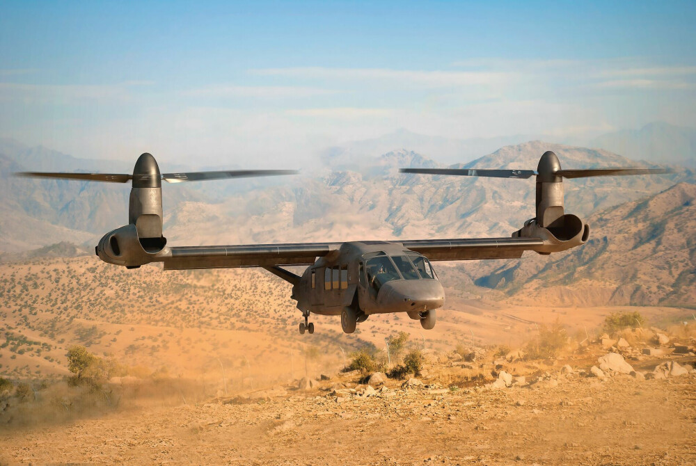 <b>HELIKOPTERHYBRID:</b> Ved å vri propellene kan USAs nye militærhelikopter både lande vertikalt og fly like raskt som et passasjerfly.