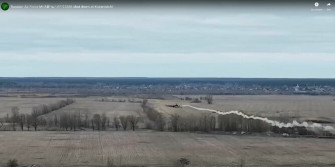 DØDENS TEATER: Flere av nedskytingene i Ukraina er dokumentert med videoer på sosiale medier. Her er et russisk Mil-24 angrepshelikopter sjanseløst når Piorun-missilet treffer med to ganger lydhastigheten rett forfra.