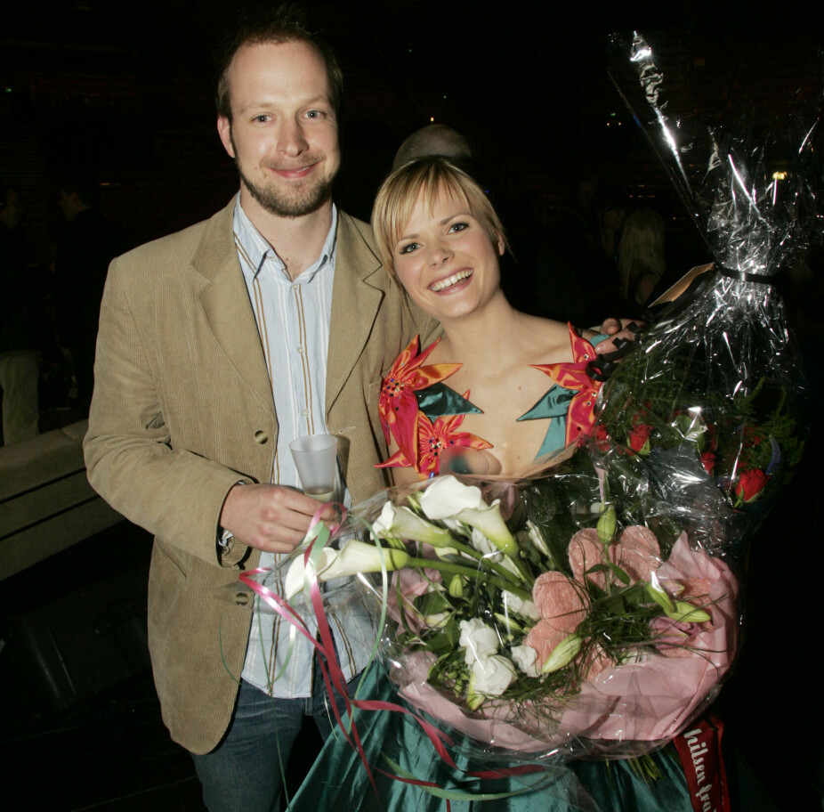 <b>JAKOB LINHAVE: </b>Ingrid Gjessing Linhave sammen med ektemannen Jakob Linhave under finalen av TV-programmet "Idol".