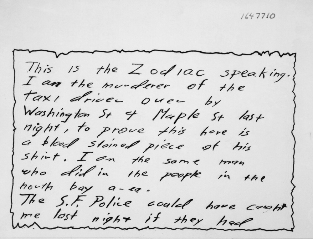 <b>DETTE ER ZODIAC:</b> Seriemorderen sendte flere brev til forskjellige avisredaksjoner og oppga opplysninger som kun morderen kunne kjenne til.