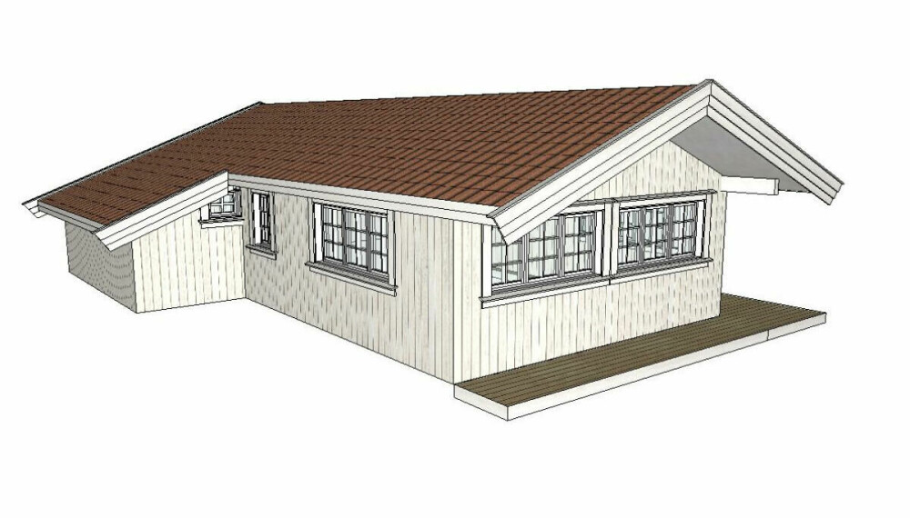 <b>ETTER: </b>Forslaget viser den nye plattingen i fronten av hytta og tilbygget i bakkant med det nye badet.