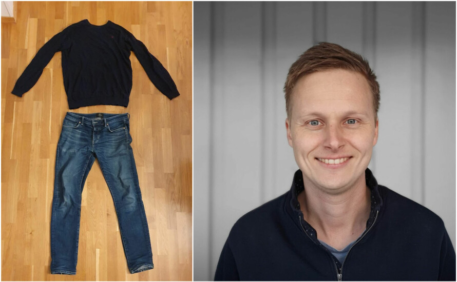 VANLIG MANNS UNIFORM: Jeg er en klesmartyr. Jeg ofrer meg. Faktisk er det meg en sann glede. Her jeg står i den vanlige manns uniform.