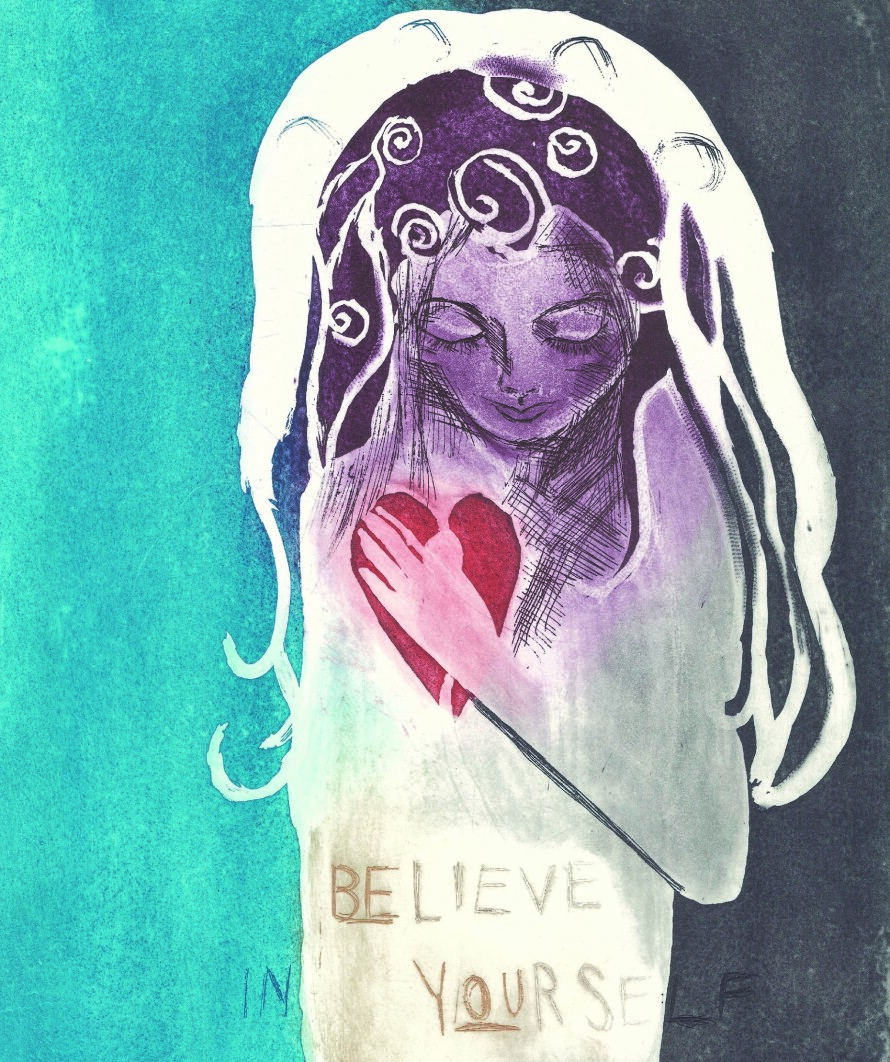 MALERIET: Björg Thorhallsdottirs maleri Believe in yourself satte i gang noen tanker både hos sønnen min og meg selv.