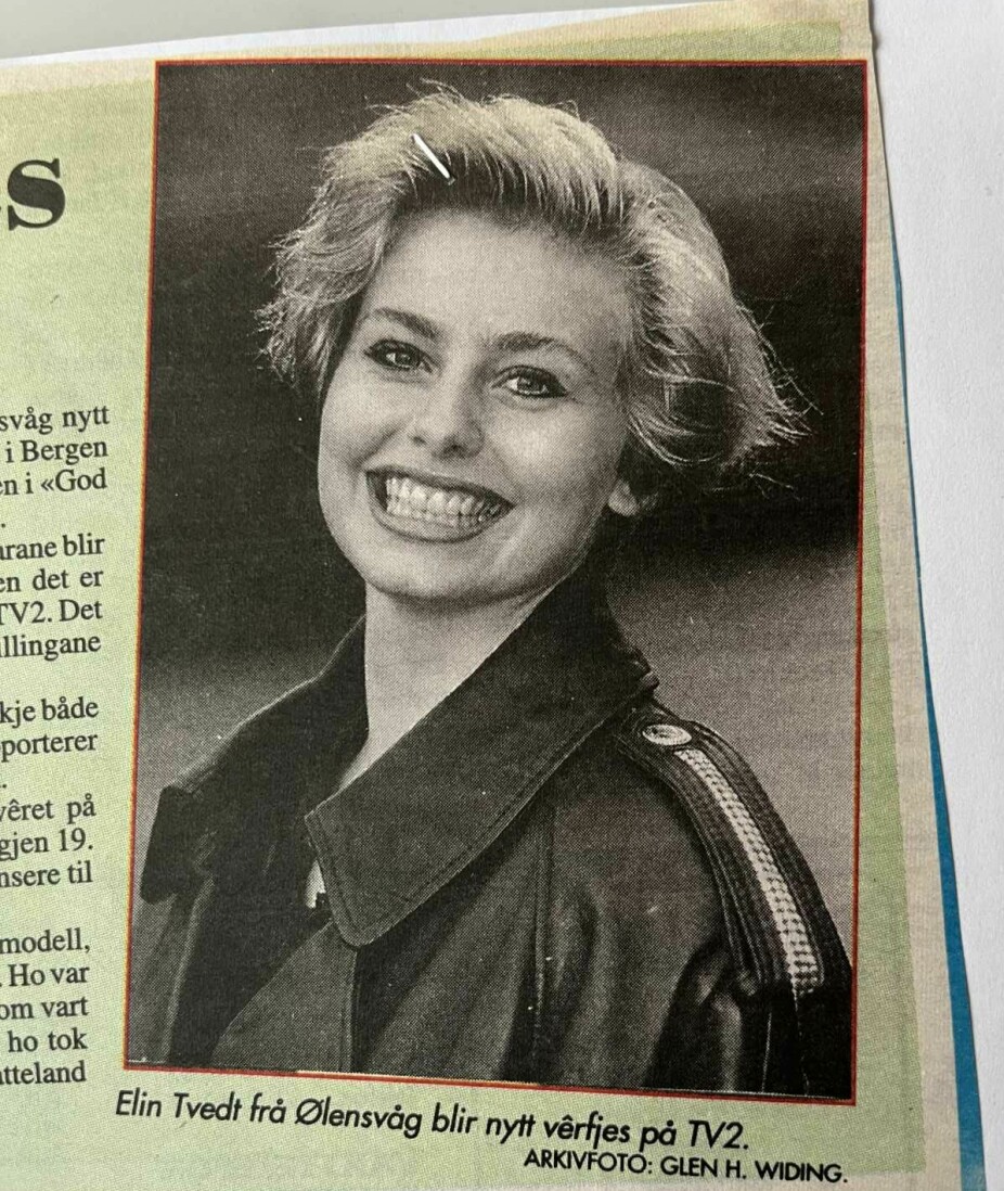 <b>BLE RIKSKJENDIS:</b> «Elin Tvedt frå Ølensvåg blir nytt vêrfjes på TV 2», sto det i lokalavisa da Elin fikk drømmejobben i 1996.