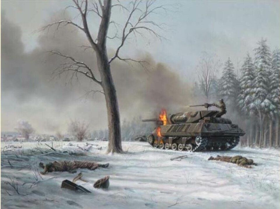 MALERI: Kunstneren Jim Laurier med sin versjon av kampene ved Holtzwihr.