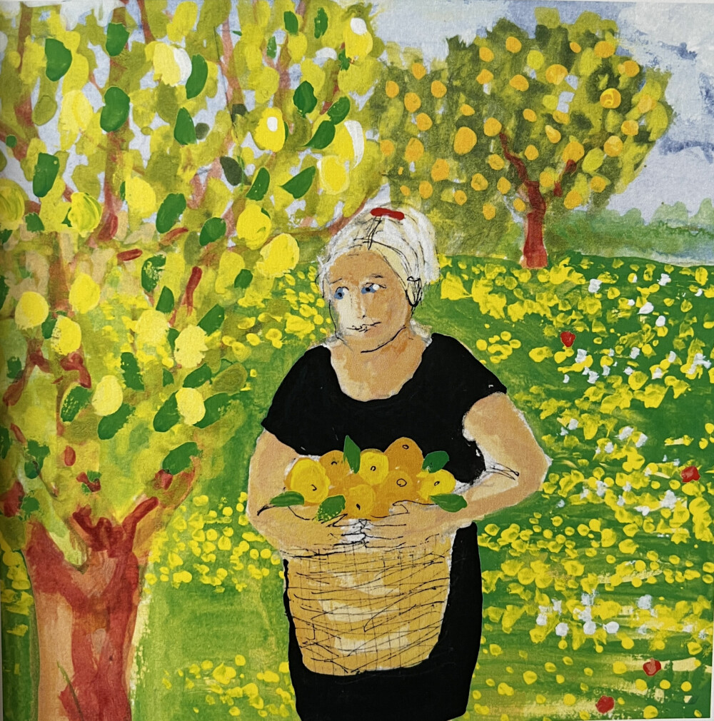 <b>GODE MINNER:</b> Et av maleriene i Janets «friskhetskalender» til Torill. Morgenene på Ibiza. «Snart skal vi plukke gule soler igjen», skrev hun.
