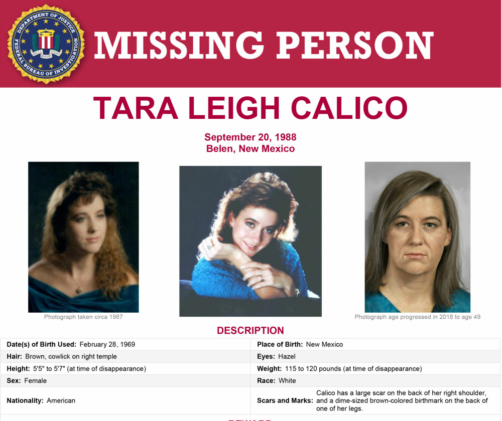 <b>SAVNET:</b> Tara Calico har vært savnet siden 1988. Saken er blant USAs mest omtalte cold case-mysterier.