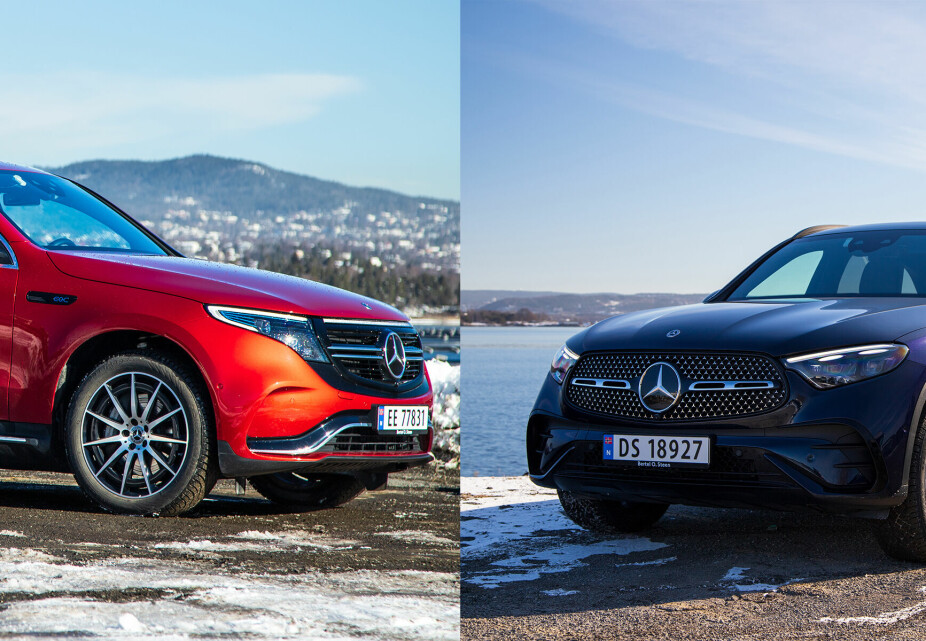 DRIVLINJEDUELL: De to SUV-modellene fra Mercedes er nesten identiske. Men om du velger GLC med dieselmotor, eller den elektriske EQC har stor betydning for bilegenskapene.