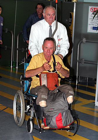 <b>BENLØS PÅ TOPPEN:</b> Mark Inglis kom ut av tollen på Auckland lufthavn i rullestol. I seg selv ikke så spesielt, hvis man ser bort fra at den benamputerte kort tid i forveien hadde tatt seg til topps på verdens høyeste fjell uten ben.