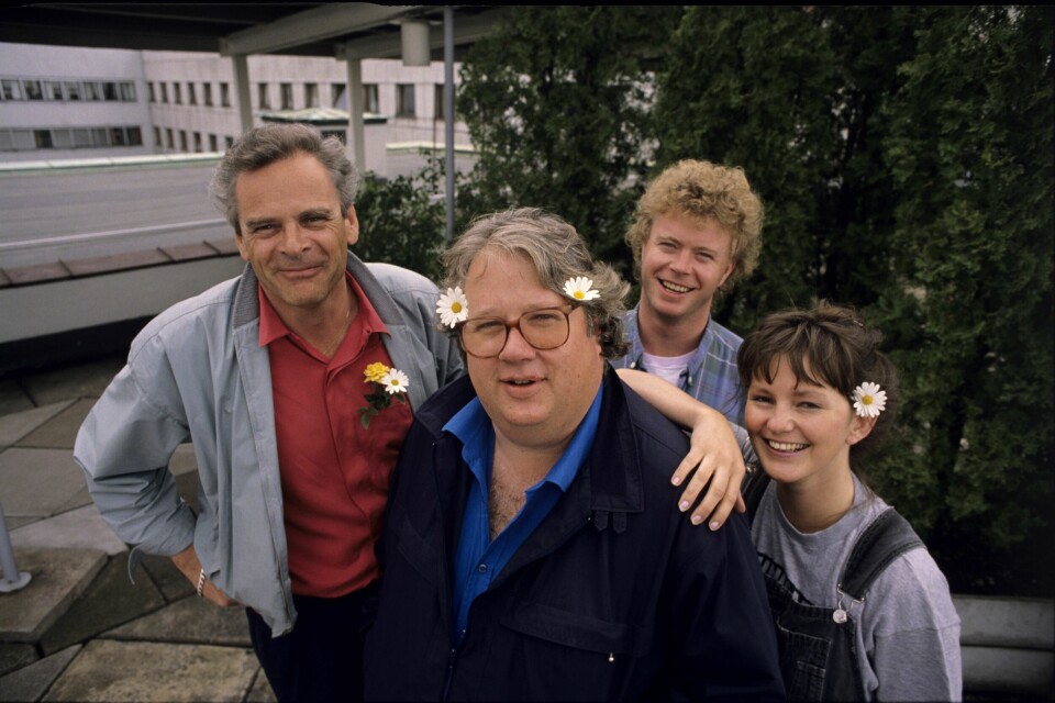 BORGULFSEN & CO.: Torkjell Berulfsen og Knut Borge er store forbilder for Øystein Bache og Rune Gokstad. Her er de sammen med Øystein og kollega Hanne Skrikerud på 1980-tallet.