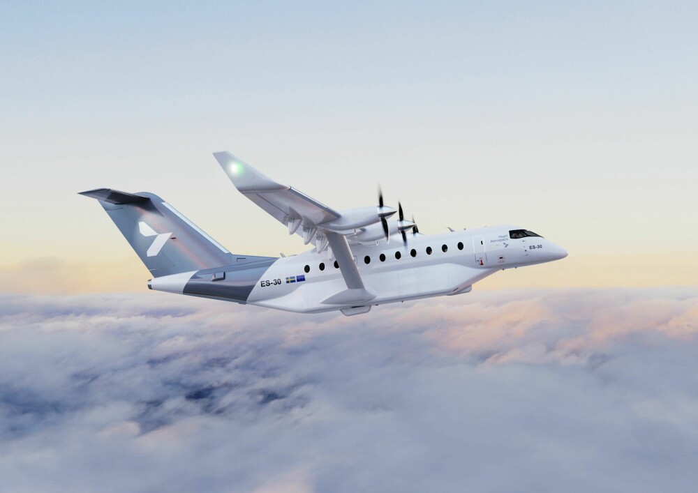 <b>BILLETTER TIL SALGS:</b> Dette 30-seters Heart ES-30 elektriske hybridflyet satser SAS på å få i drift i 2028. Billettene til den første turen er allerede utsolgt.Foto: Heart Aerospace