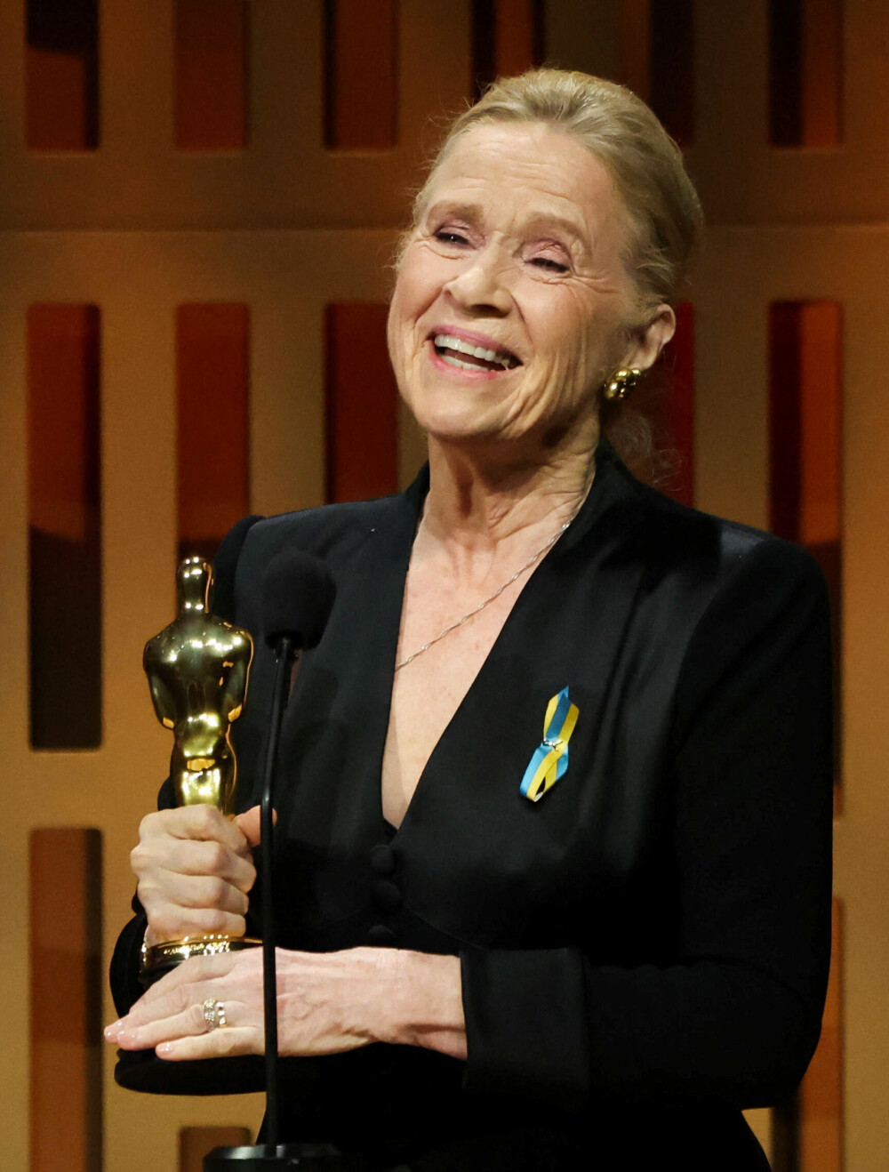 <b>PRISVINNER:</b> Liv Ullmann holder tale i forbindelse med at hun mottar æres-Oscar for lang og tro innsats.