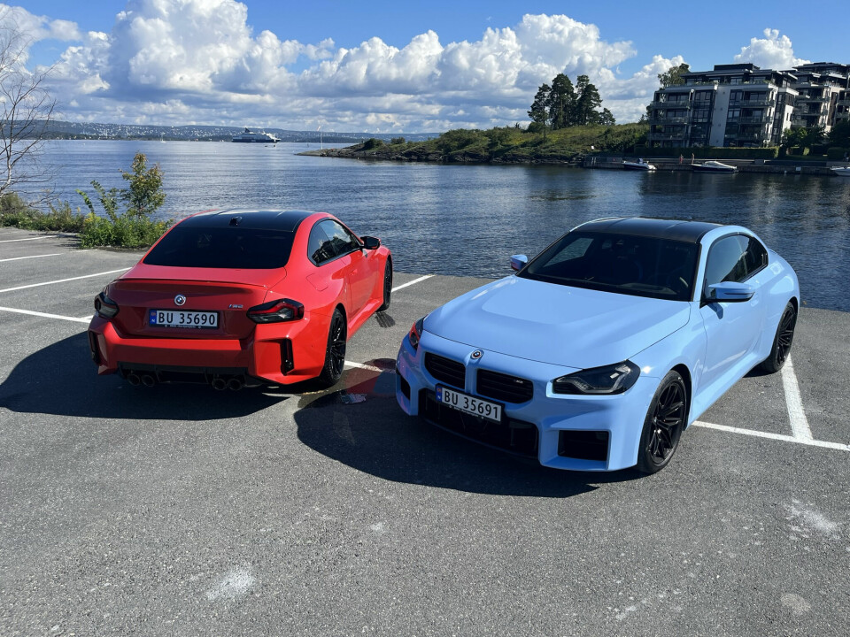 NYTT DESIGN: Nye BMW M2 har fått et ganske annet uttrykk enn første generasjon. Fronten domineres av den rammeløse grillen og de store luftinntakene, pakket inn i nesten rektangulære former