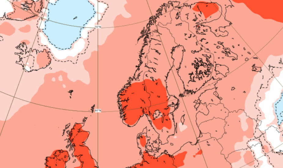 UVANLIG VARM UKE: Norge og særlig Sør-Norge vil få uvanlig varmt vær denne uken, forteller meteorologene. Dette kartet viser at flere steder har 3-6 grader varmere enn normalen. Men kan varmen fortsette? Se hva meteorologene tror.