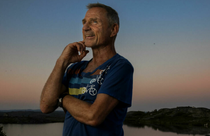 FOTOMODELL: En stund figurerte Roy Erling også som «modell» for en produsent av friluftsutstyr. Han har villmarkens ansikt.