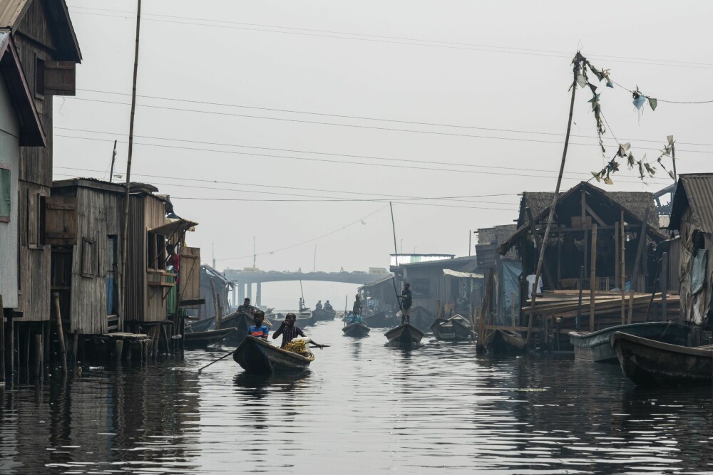 <b>KANALBYEN:</b> Makoko, Lagos’ svar på Venezia. Skjønt, det er vel ikke mange likhetstrekk, bortsett fra vann mellom bygninger.
