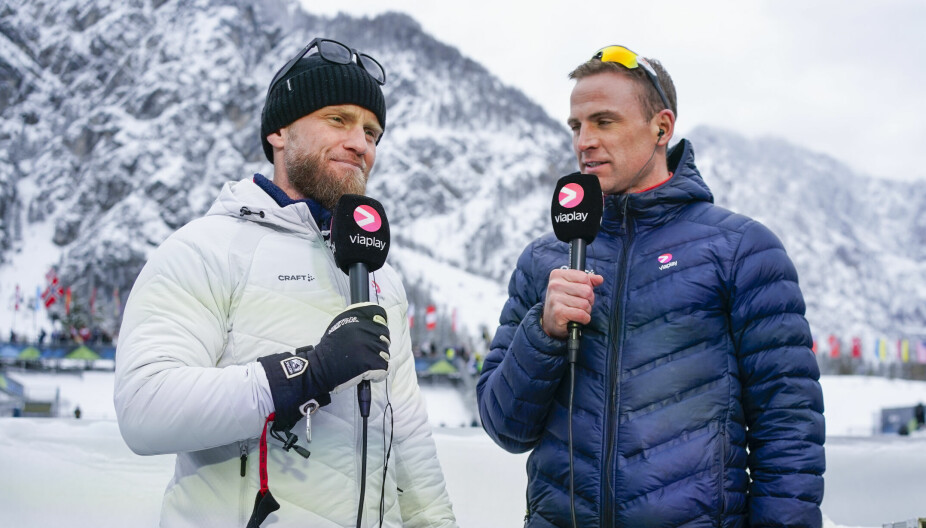 <b>DRØMMEJOBBEN</b>: Niklas stortrives som ekspertkommentator for Viaplay i vinter- sesongen. Her med Martin Johnsrud Sundby.