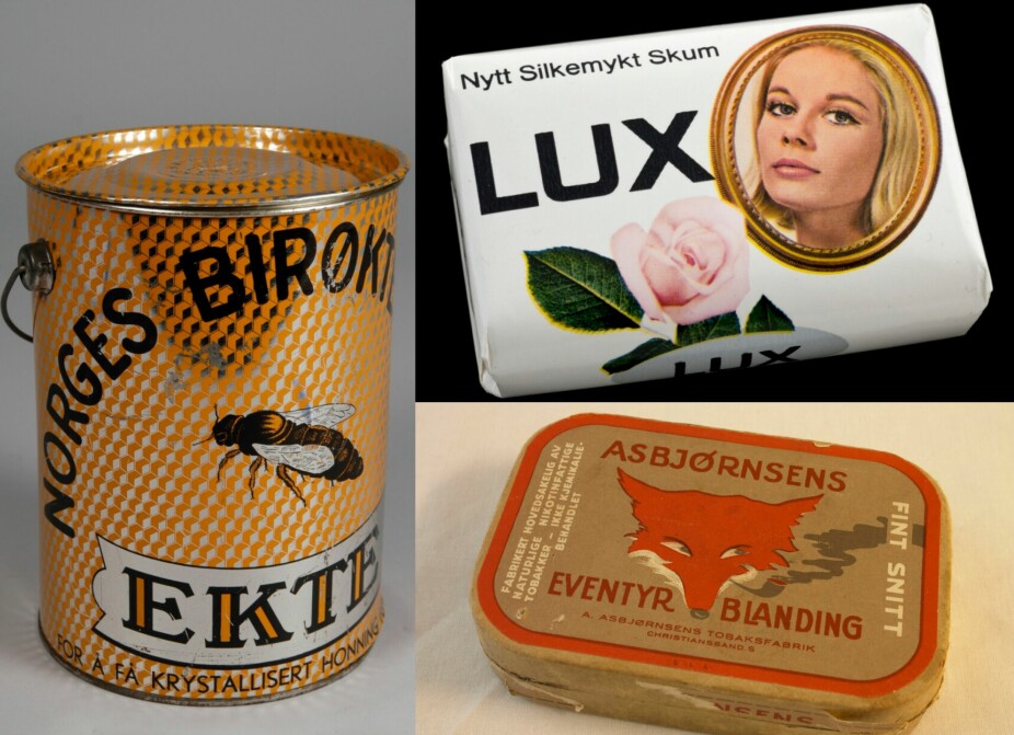 <b>HUSKER DU DISSE?</b> Honning på blikkboks, såpe fra Lux og eventyrblanding med tobakk fra selveste Asbjørnsens er noen av emballasjene vi aldri glemmer.