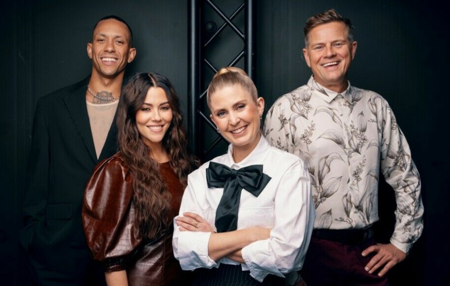 NYTT DETEKTIVPANEL: Tete Lidbom, Marion Ravn og Robert Stoltenberg skal prøve å finne ut hvem som gjemmer seg bak maskene i år. Silje Nordnes er nok en gang programleder.
