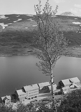<b>NYSTUEN:</b> Storstue på høyfjellet ved Otrovatnet. Bildet er fra før brannen i 1958. 