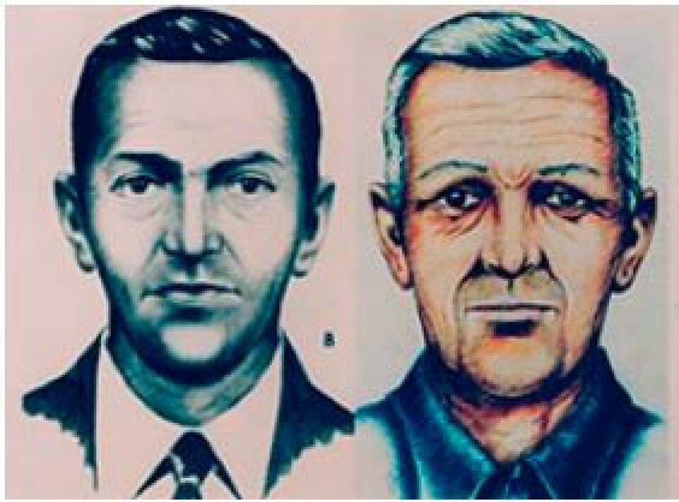 KAPREREN SOM ELDRE MANN: Her er en skisse av Cooper med aldersprogresjon. Cooper-kapringen er fram til i dag den eneste uløste kaprer-saken i amerikansk flyhistorie.