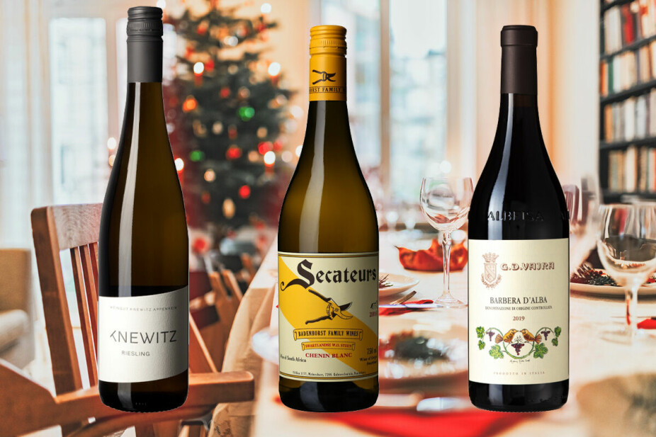 VIN TIL RIBBE: To hvitviner og én rødvin som passer godt til svineribben på julaften.