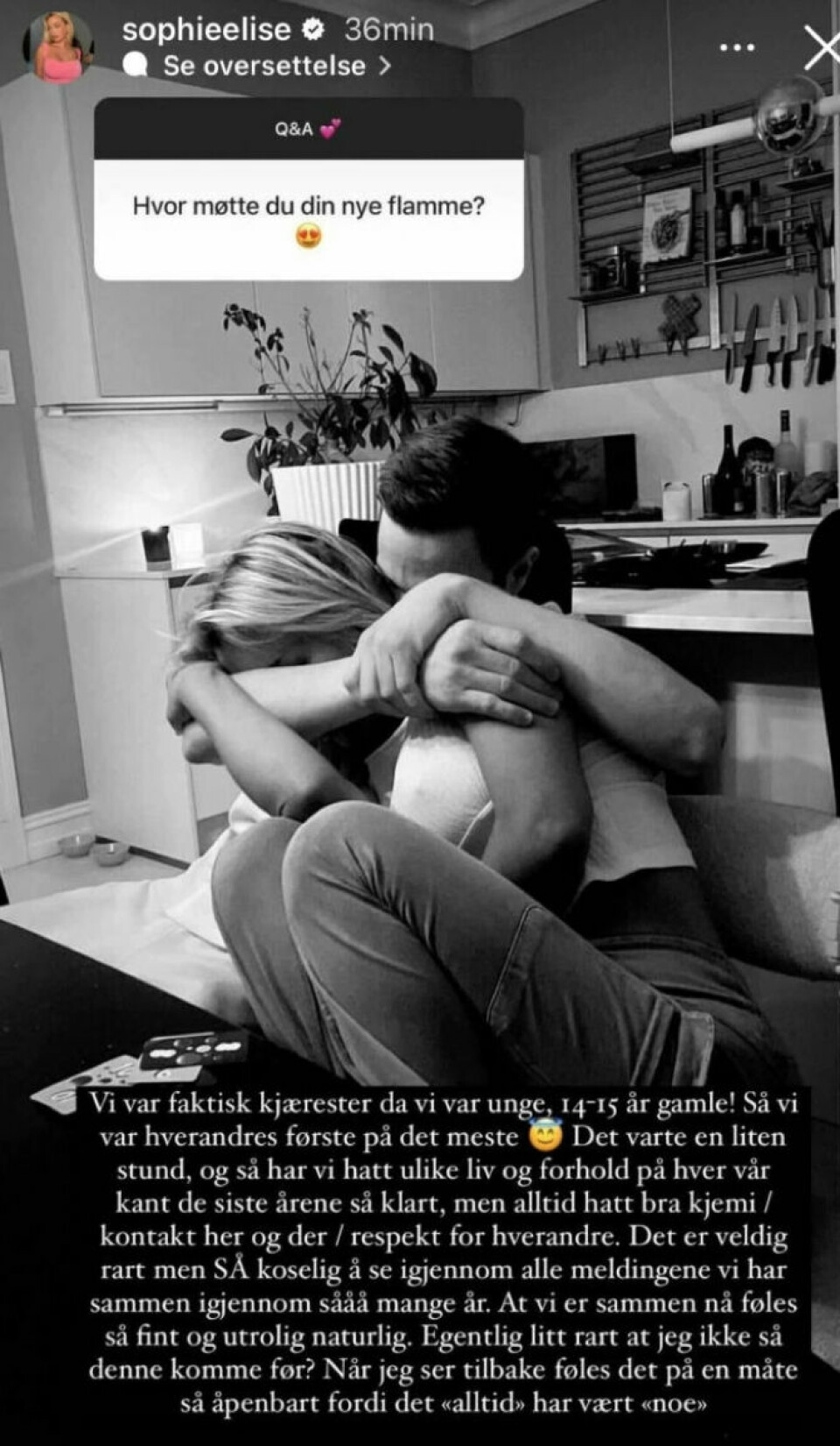 GODT SKJULT: Sophie Elise avslører at paret var sammen i tenårene. De skal ha holdt sporadisk kontakt før de fant tilbake til hverandre tidligere i år. Nå venter de sitt første barn sammen.