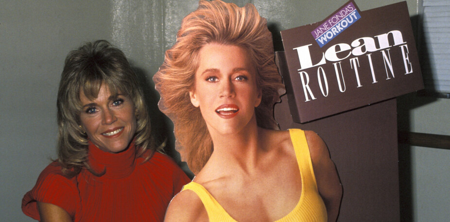 <b>TRENINGSVIDEO:</b> Her er fitness-dronningen under lanseringen av Jane Fonda Workout Video i oktober 1990, i hennes eget treningsstudio i Beverly Hills, California.