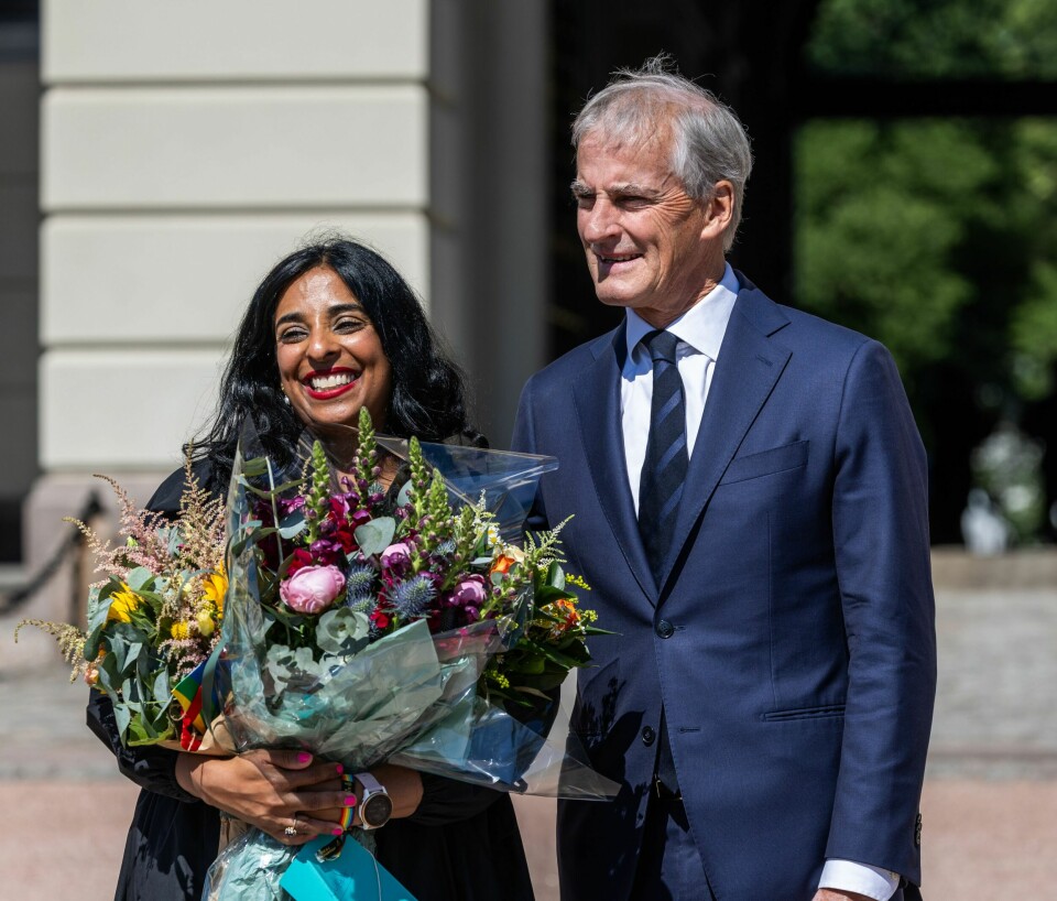 GLEDENS DAG: Lubna sammen med statsminister Jonas Gahr Støre (63) i slutten av juni i fjor etter å ha blitt utnevnt til Norges nye kultur- og likestillingsminister.