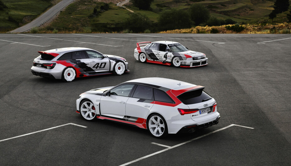 Inspirasjonskilder: Designen er inspirert av lærlingprosjektet RS6 GTO fra 2020 og banebilen Audi 90 quattro IMSA GTO (bakerst).