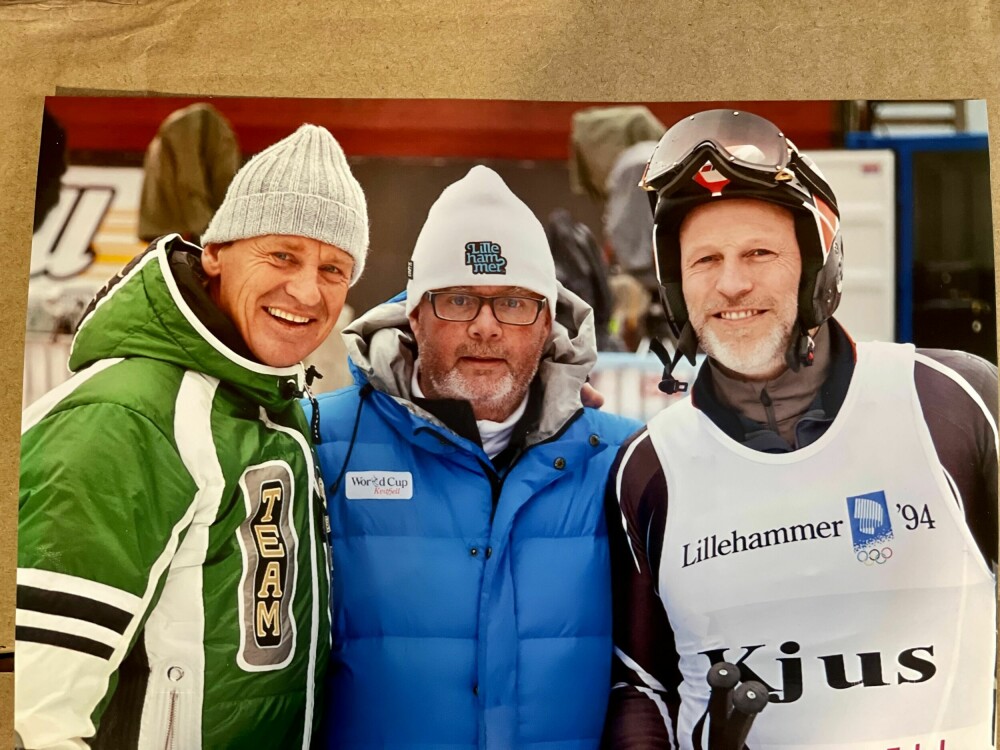 <b>GODE MINNER:</b> – Ti år etter OL på Lillehammer møtte jeg på nytt Markus Wasmeier og Lasse Kjus, forteller Stein. Bildet er tatt i Kvitfjell.