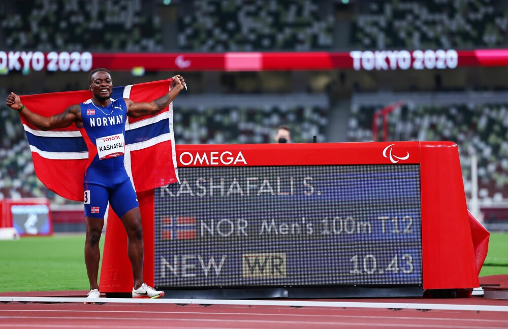 <b>GULLVINNER:</b> Under Paralympics i Tokyo i 2020 tok Salum gull og satte ny verdensrekord på 100 meter. 