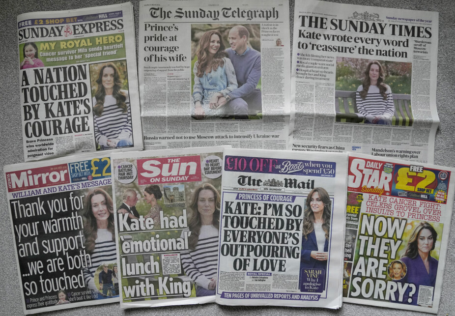 <b>RYSTER STORBRITANNIA OG VERDEN:</b> Nyheten om prinsesse Kates alvorlige sykdom har berørt mennesker over hele verden.