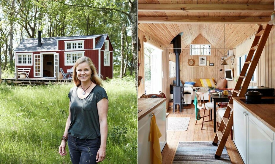 MINIHUS: På en idyllisk skogstomt på Djursland i Danmark har Line et minihus som hun har bygd selv.